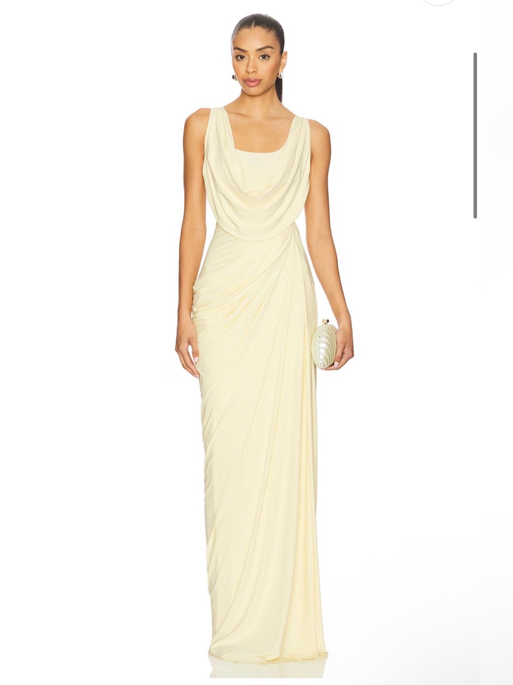 Sculpted Cream Cowl-Neck Maxi Dress